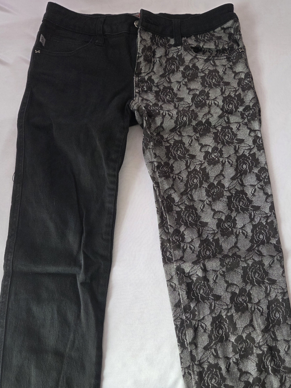 Royal Bones Two-Tone Black and Rose Lace Print Jeans - Picture 2 of 8
